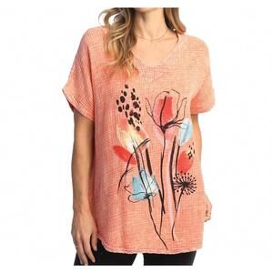 NEW JESS & JANE mineral washed double gauze top in camelia watermelon